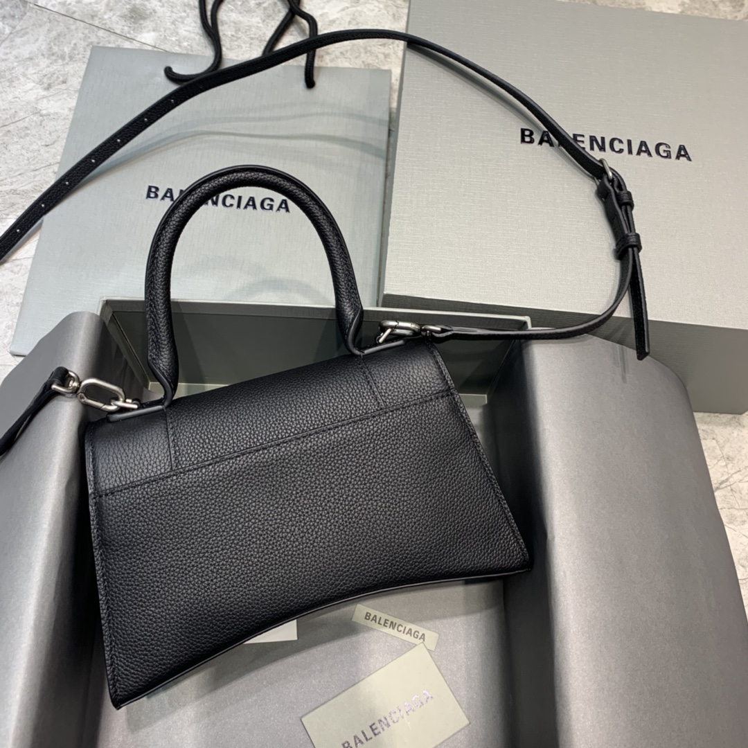 Balenciaga Hourglass Small Handbag Grain Calfskin Shoulder Bag Black